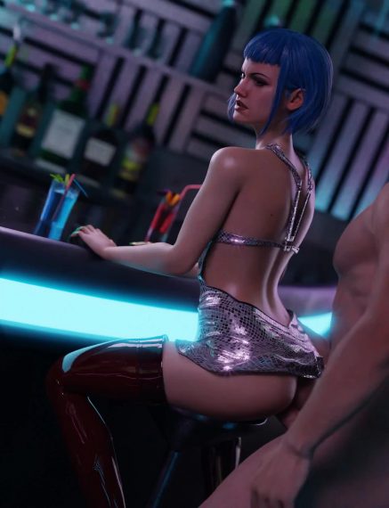 Evelyn Parker From Cyberpunk Blue Hair Riding Big Dick From Back NSFW animation thumbnail