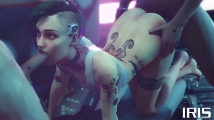 Judy Alvarez From Cyberpunk Having Threesome Sex With Large Penis NSFW animation thumbnail