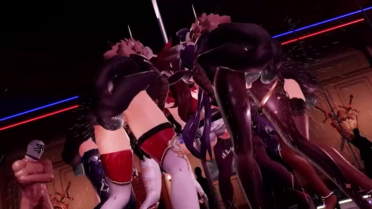 Genshin Impact girls group sex with Hilichurls in the club NSFW animation thumbnail
