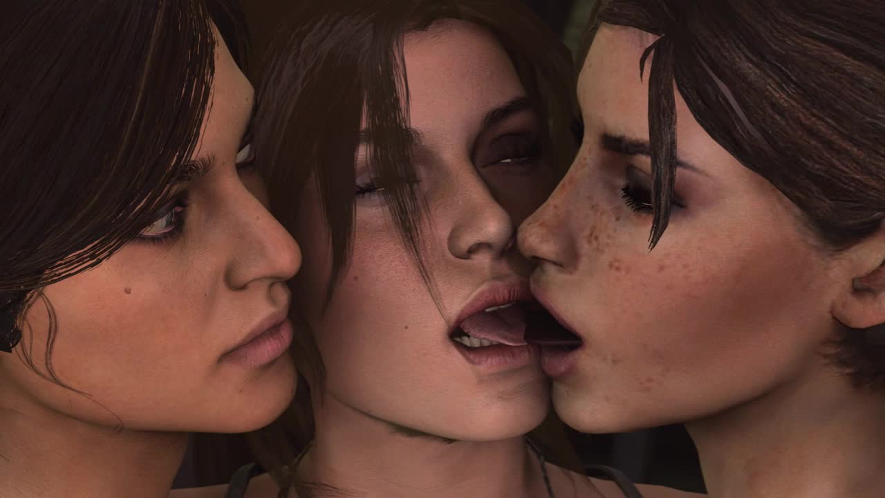 Chole, Ellie and Lara’s threesome french kiss – Tomb Raider NSFW animation thumbnail