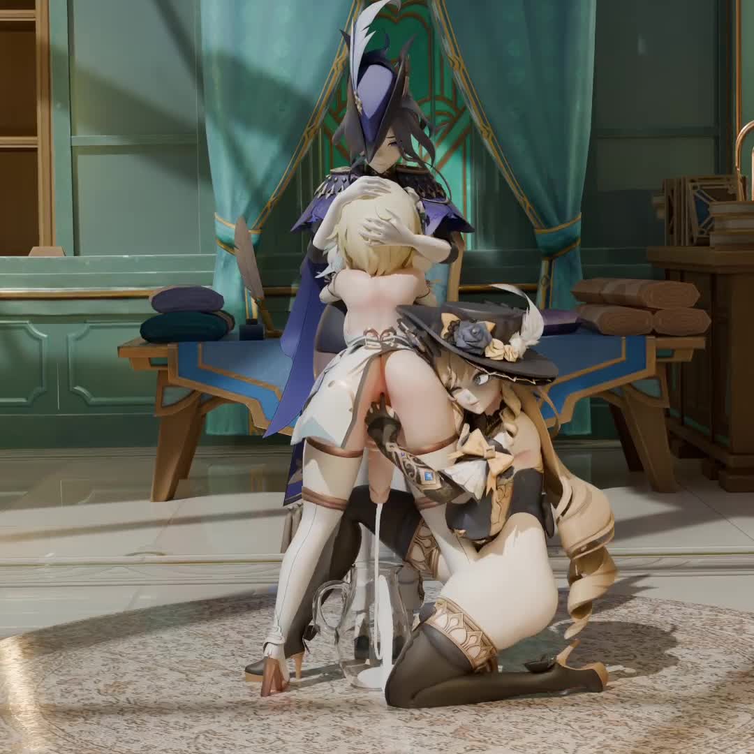 Lumine and Navia Milk Clorinde Futa Cock – Genshin Impact NSFW animation thumbnail