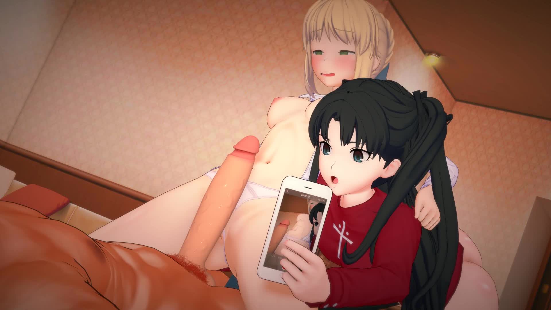 Shirou Teases Saber and Rin with Huge Cock – Fate/Stay Night NSFW animation thumbnail